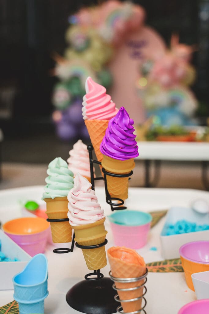 Colorful Ice cream sensory play for kids birthday party designed and organized by Oogubi events and photographed by Mini Anna Photography