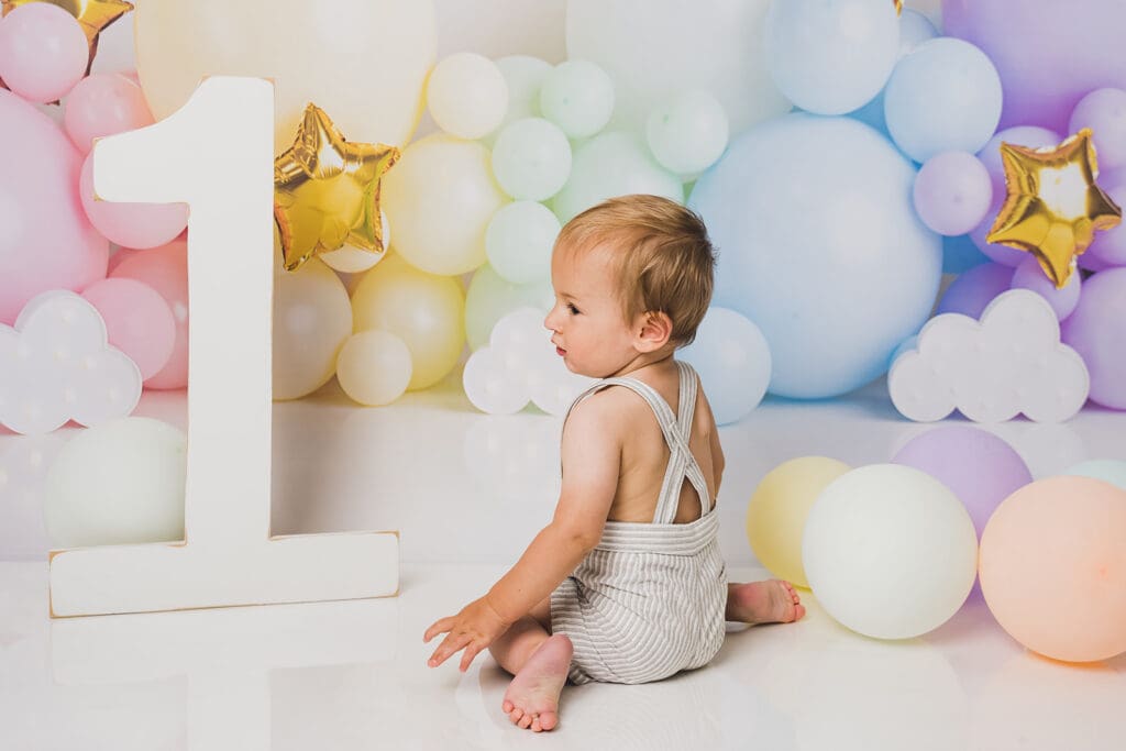 Birthday celebration with balloons in Sausalito studio