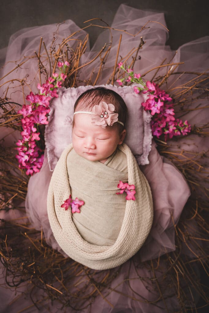 Swaddled newborn sleeping peacefully