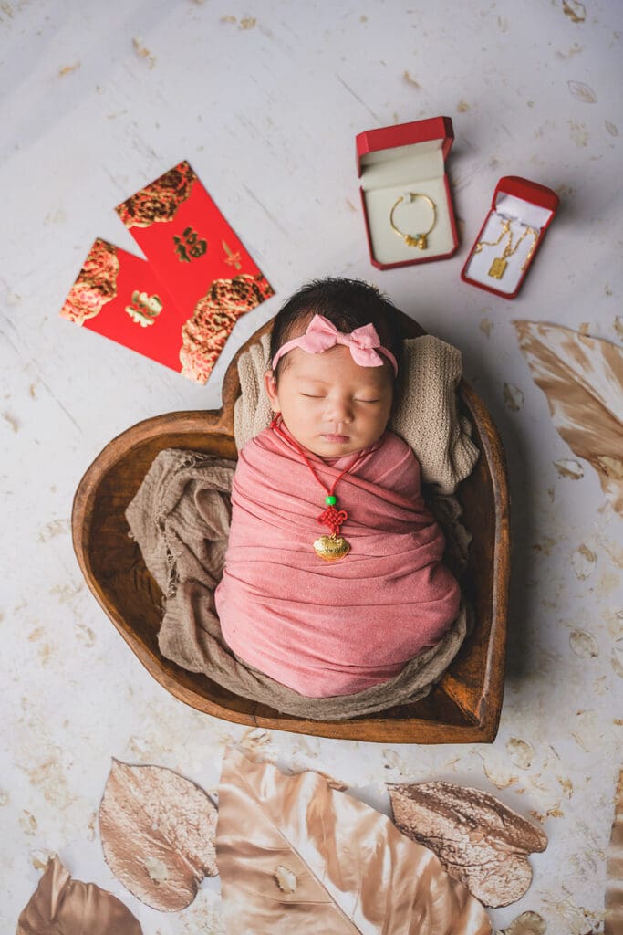 Luxury newborn session with organic textures