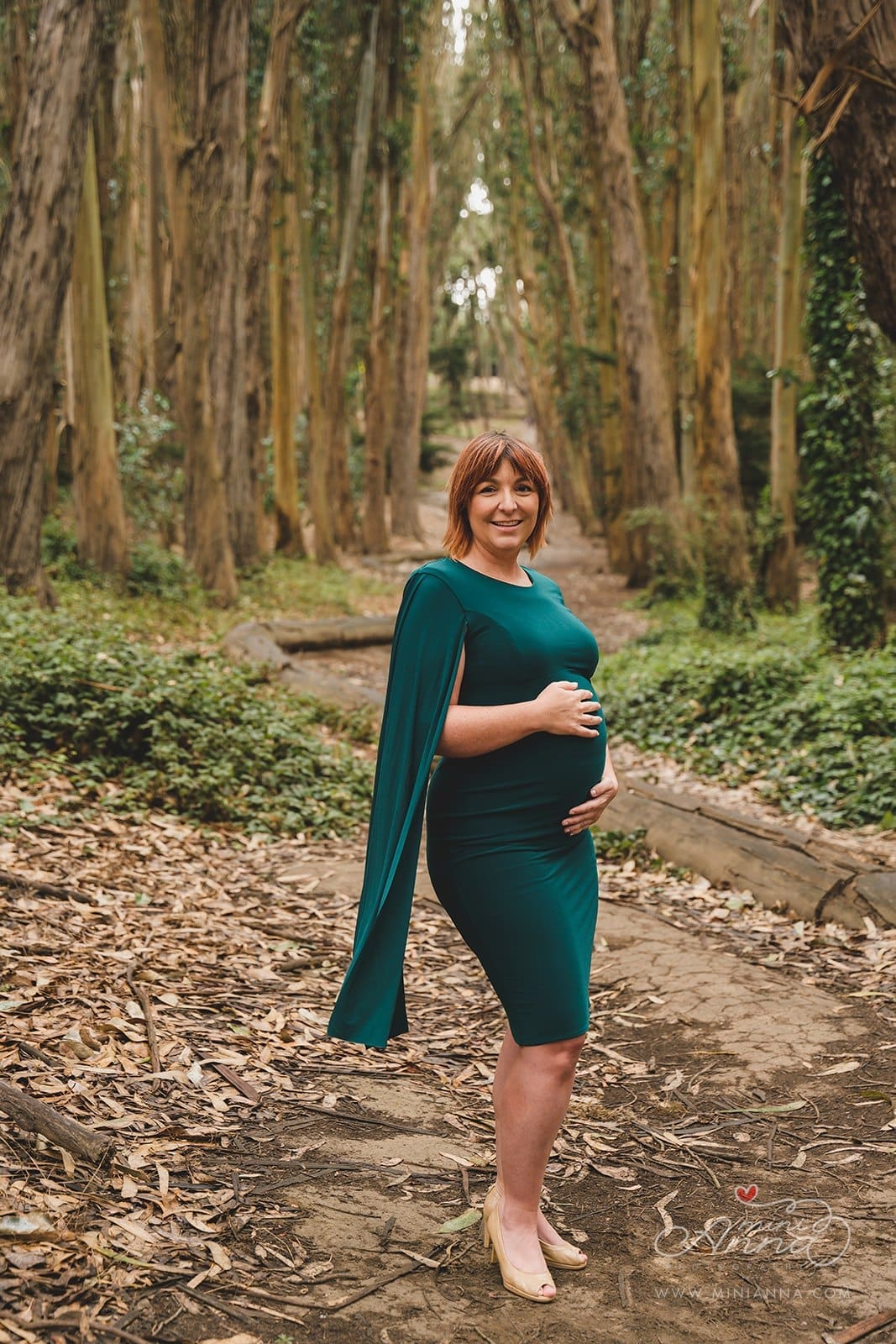 Family photos at Lovers Lane in the Presidio surrounded by eucalyptus trees and soft forest light