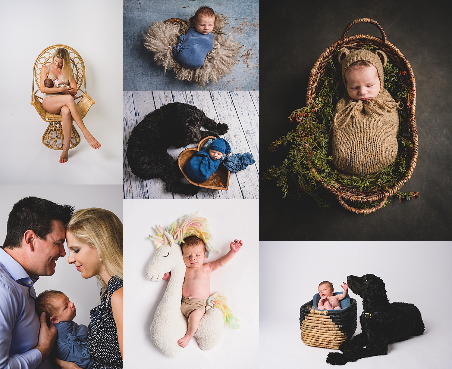 newborn baby styled with props in baskets by San Francisco Photographer